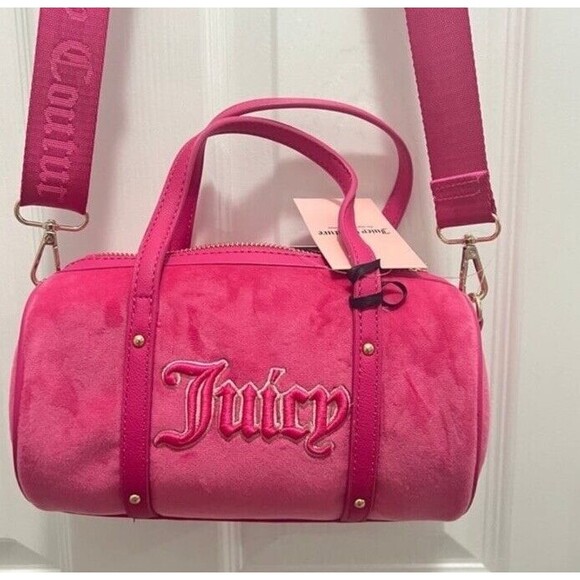 Out of stock Queen Of Everything Pink Velour Mini Barrel Purse Crossbody bag - Picture 6 of 9